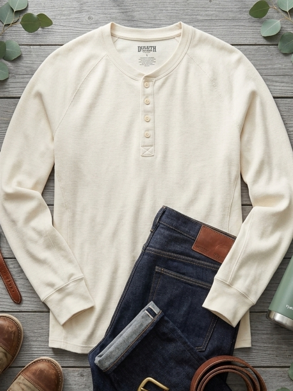 Duluth Trading Co Cream Long-Sleeve Henley